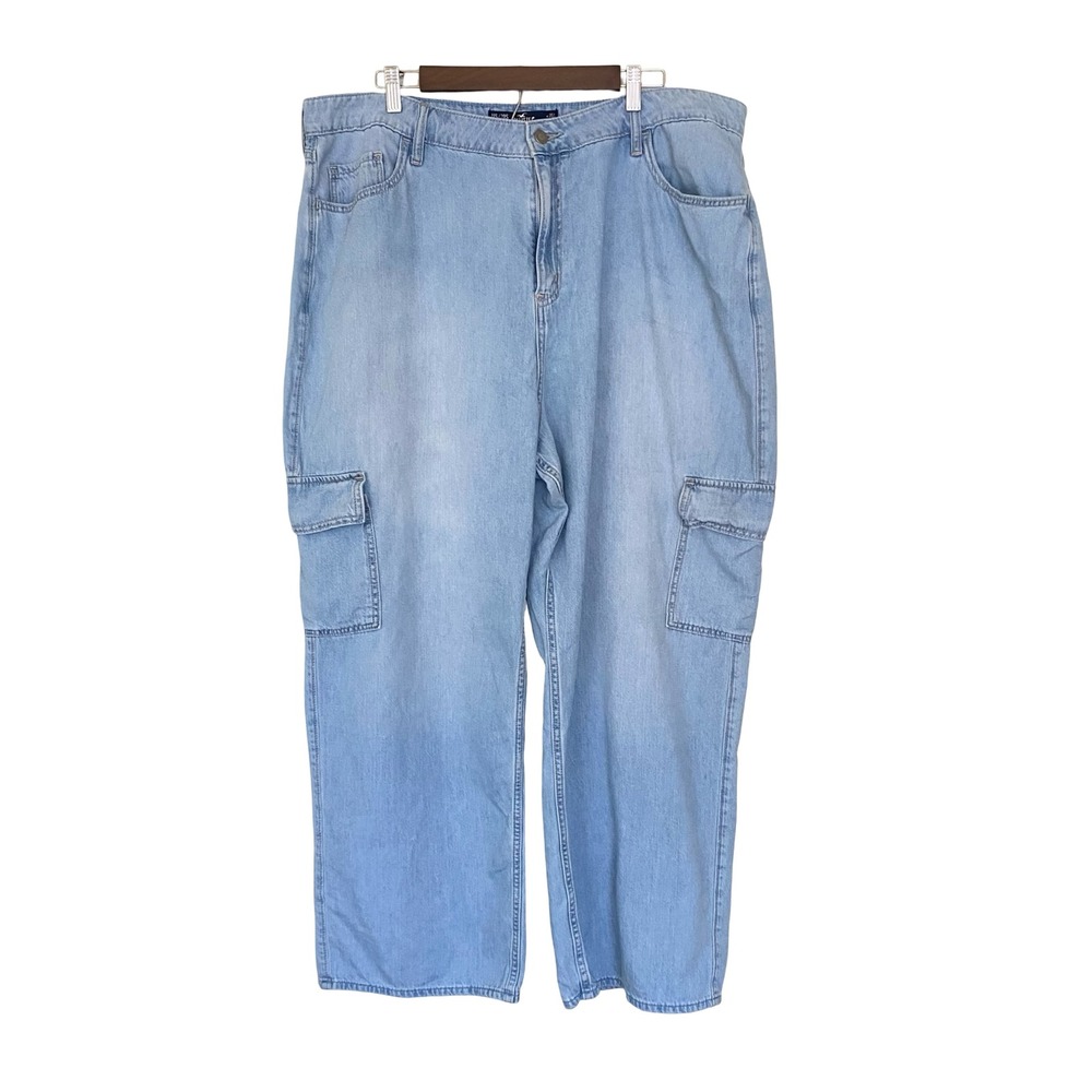Hollister Vintage Baggy‎ Cargo Jeans Women's Plus Size 35 Light Wash Wide Leg